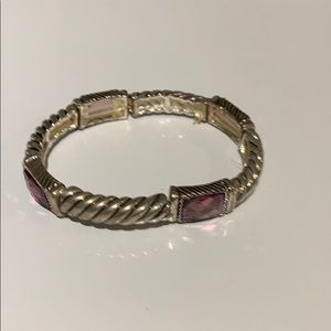 Stretchy Silver/Purple Stone Bracelet